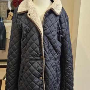 Lauren Ralph Lauren Quilted Navy Puffer with Shearling Collar